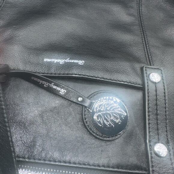 Tommy Bahama Black Leather Tote Bag Zip Top Shoulder Purse - Picture 8 of 15